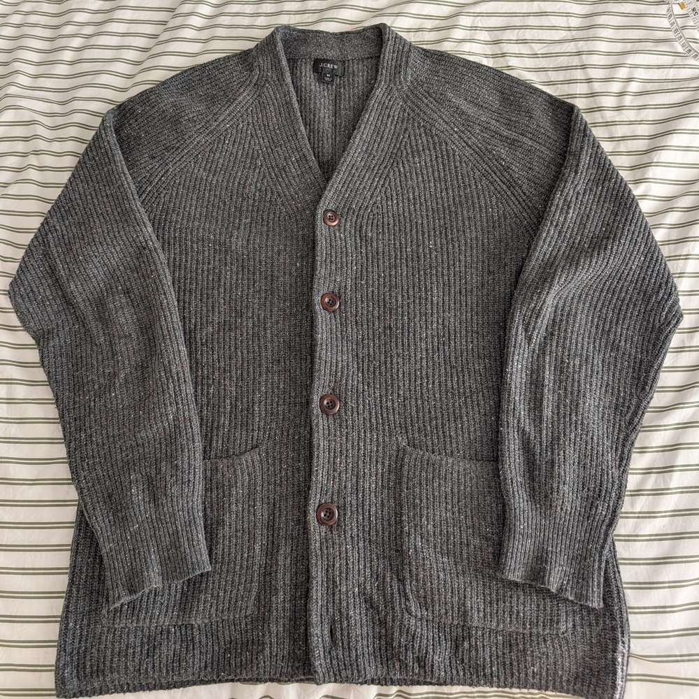 Men's Gray Ribbed Button Cardigan Sweater